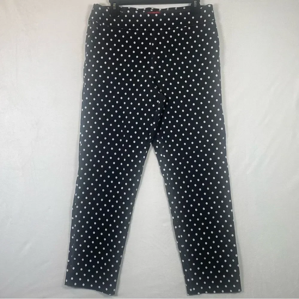 Krazy Larry Blackstone W/White Polka Dot Stretch Pull On Ankle Pants Size 14